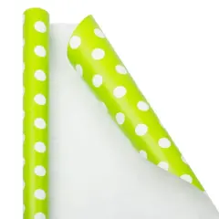 JAM Paper Polka Dot Gift Wrap Lime Green and White