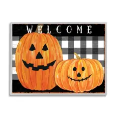 Stupell Industries Halloween Welcome Happy Pumpkins with Gray Frame Wall Accent