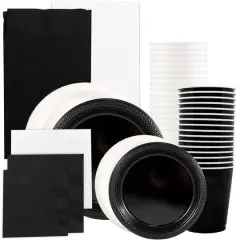 JAM Paper Party Tableware Assortment Grad Pack Black/White