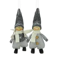 5.5" Gray & White Plush Twin Christmas Ornament Set