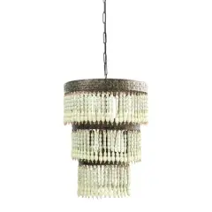 Hello Honey&reg; 21.3" 3-Tier Round Metal Chandelier With 3 Lights & Hanging Wood Beads