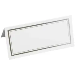JAM Paper Double Metallic Border Fold-Over Wedding Table Place Cards, 100ct. White with Silver Double Border