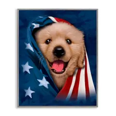 Stupell Industries Puppy & American Flag Framed Giclee Art Gray