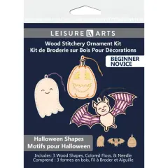 Leisure Arts&reg; Beginner Halloween Shapes 3 Piece Wood Stitchery Ornament Kit