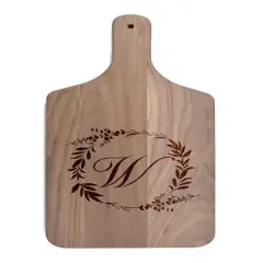 Floral Wreath Monogram Walnut Paddle Cutting Board