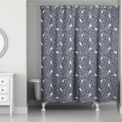 Birds on Leaves Shower Curtain Navy
