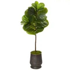 4ft. Fiddle Leaf Tree in Ribbed Metal Planter