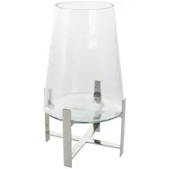 14" Clear Glass & Stainless Steel Hurricane Candle Holder