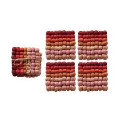Hello Honey&reg; 4" Red, Pink & Blush Handmade Wool Felt Ball Coaster Set