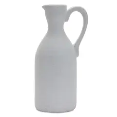 13.5" Modern White Clay Pitcher Vase