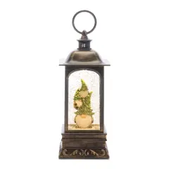 10.75" LED Snow Globe Lantern with Gnome Stack