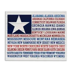 Stupell Industries U.S.A. Star Patriot Flag Listed State Typography Sign Framed Giclee Art White