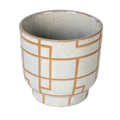 Hello Honey&reg; 6" Cream & Brown Geometric Harmony Stoneware Planter