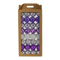64ct. 3" Purple & Silver Shatterproof Ball Ornaments