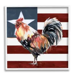 Stupell Industries Americana Rooster Single Star United States Flag Framed Giclee Art White