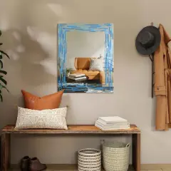 Head West Frameless Reeded Aqua/Blue2 Tiled Printed Wall Mirror - 23" x 30"