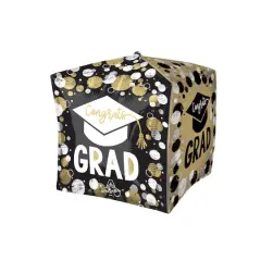15" Grad Circles & Dots Cube Foil Balloon