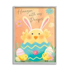 Stupell Industries Hangin' With My Peeps Easter Egg Chicks Framed Giclee Art Gray