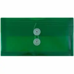 JAM Paper 5.25" x 10" Plastic #10 Business Envelope with Button and String Closure, 24ct. Green