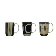 Hello Honey&reg; Mixed Black & Tan Painted Designs Stoneware Mug Set