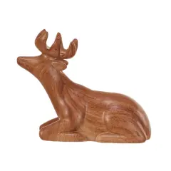 Hello Honey&reg; 7.25" Brown Woodgrain Lying Deer Stoneware D&eacute;cor