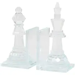 9.5" Clear Chess Oversized Bookends with Cut Crystal Designs Set