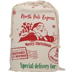 Personality Case&trade; 19" x 26" North Pole Express Merry Christmas Cotton Drawstring Bag