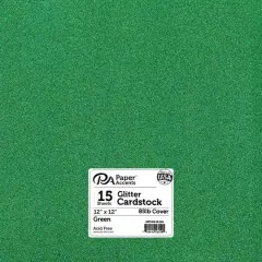 PA Paper&trade; Accents Glitter 12" x 12" Cardstock, 15 Sheets Green