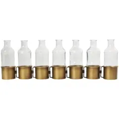 22" Gold Metal Adjustable Bottle Vase with Clear Glass Bottles