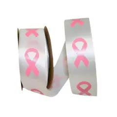 JAM Paper 1.375" x 25yd. White Breast Cancer Awareness Symbol Ribbon