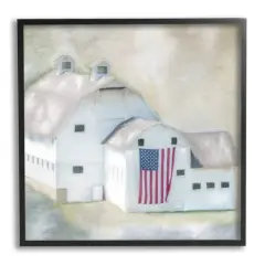Stupell Industries American Flag White Farmhouse Barn Rural Countryside Framed Giclee Art Black