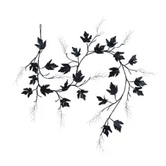 6.5ft. Pre-Lit Artificial Halloween Black Maple Garland with 48 Orange & Purple LED Lights