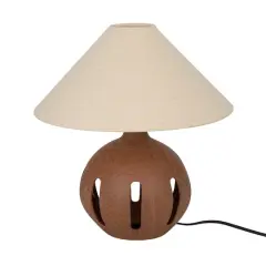 Hello Honey&reg; 16.75" Natural Brown Cut Out Ceramic Table Lamp with Linen Shade