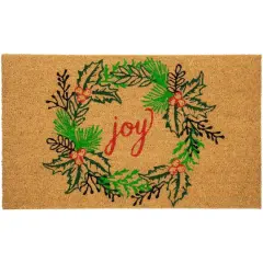 30" Joy Wreath Natural Coir Christmas Doormat