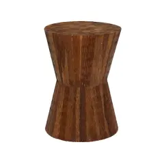 18" Brown Teak Wood Contemporary Stool