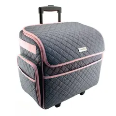 Everything Mary Quilted Pink & Gray Deluxe Rolling Sewing Machine Tote
