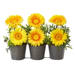 14" Gerbera Daisy Artificial Arrangement in Trio Metal Vase