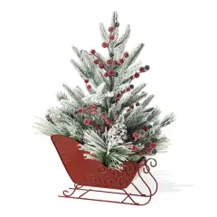 Glitzhome&reg; 21" Christmas Red Sleigh Frosted Floral Centerpiece