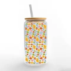 16oz. Simple Flower Pattern Glass Can Cup