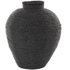 13" Black Handmade Wrapped Pot Metal Vase