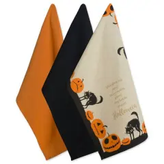 DII&reg; Assorted Jack-O'-Lantern Halloween Printed Dishtowel Set