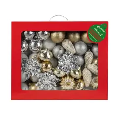 Glitzhome&reg; 160 Pack Elegant Silver & Gold Deluxe Boxed Shatterproof Ornaments