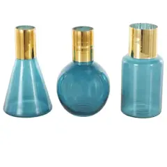 Blue & Gold Geometric Glass Vase Set