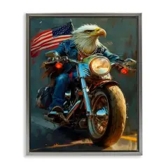 Stupell Industries Patriotic Eagle Motorcycle Floater Framed Art Gray