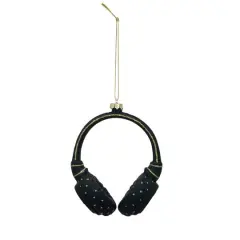 Hello Honey&reg; 4.5" Black Headphones Glass & Resin Ornament with Glitter