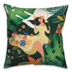 Jungle Swing Girl 18" x 18" Throw Pillow