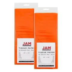 JAM Paper 20" x 26" Tissue Paper, 2 Packs of 10 Sheets Orange