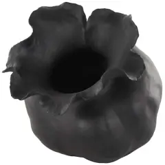 8.75" Black Ceramic Abstract Wide Rounded Floral Shaped Decorative Vase with Petal Rim