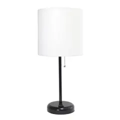 Creekwood Home Oslo 19.5" Power Outlet Table Lamp Black Base/White Shade