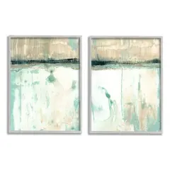 Stupell Industries Abstract Lake Landscape Organic Blue & Green Design Wall Art in Gray Frame Set